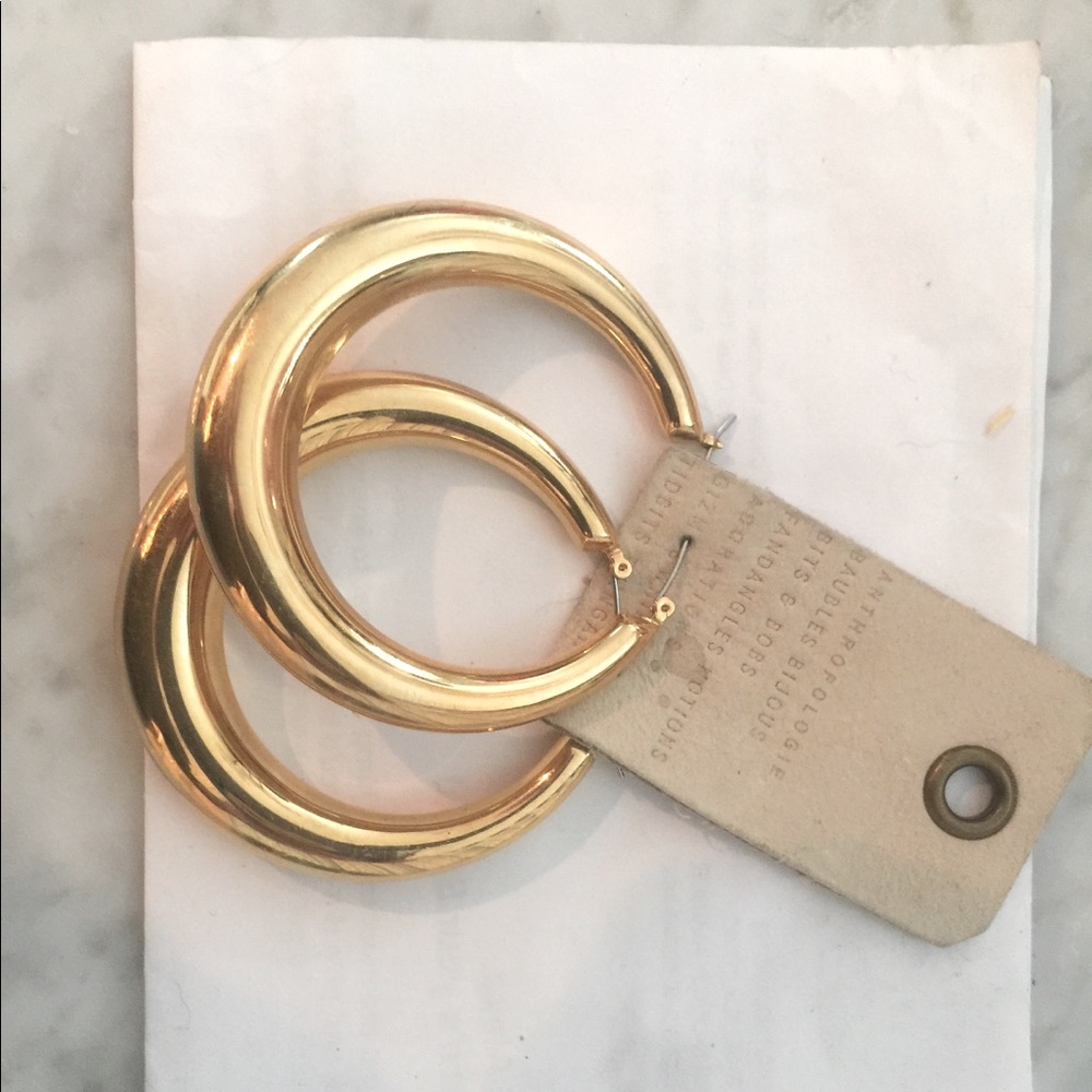 Anthropologie NWT XL Gold Bubble Hoop 2 1/4 “ Diameter